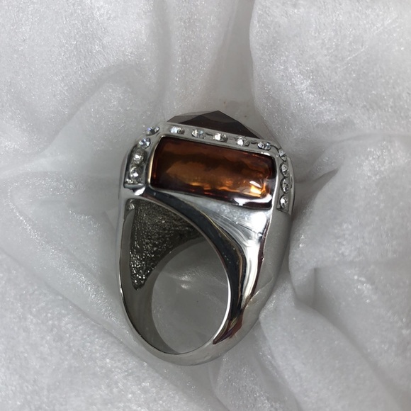 Smoky Quartz Ring Men's Size 8 Square Simulated Stones Faceted Silver Tone Band - Picture 6 of 13